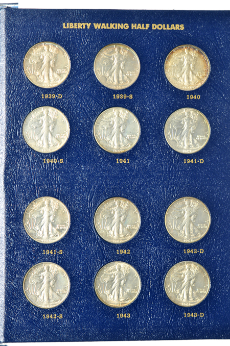 Forty different Walking Liberty half-dollars in a Whitman Classic 9125 album