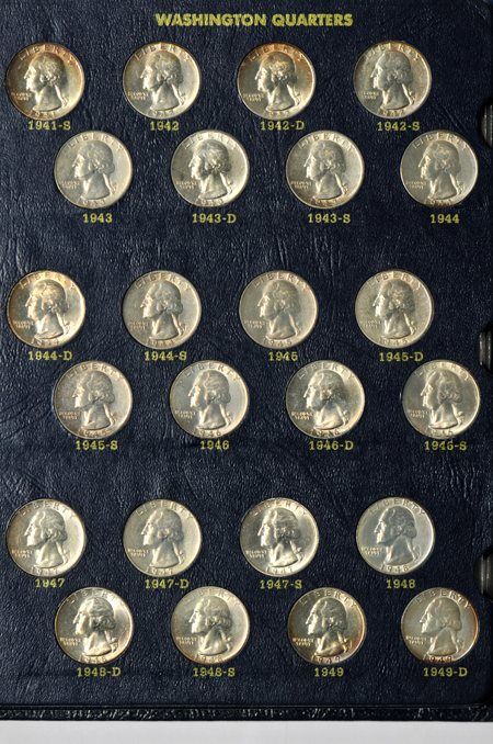 Complete collection of Washington quarters, including proof-only issues, through 1985-S, in a Whitman Classic 9122 album
