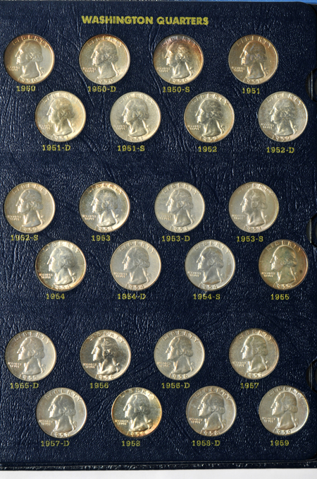 Complete collection of Washington quarters, including proof-only issues, through 1985-S, in a Whitman Classic 9122 album