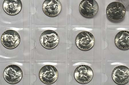 Twenty UNC 1955 Franklin half-dollars, and forty UNC 1943-D Jefferson War nickels