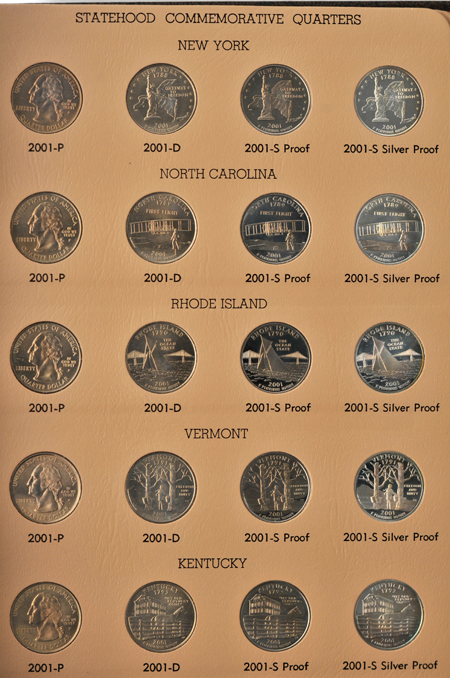 Complete collection of Statehood quarters, including proof-only issues, in two Dansco albums