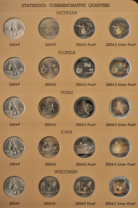 Complete collection of Statehood quarters, including proof-only issues, in two Dansco albums