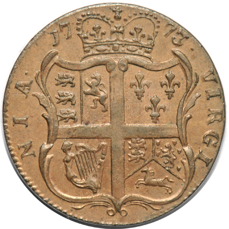 1773 Period after Georgivs Virginia Halfpenny MS-63 RB