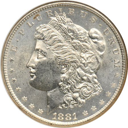 Five different Morgan silver dollars certified MS-65 by NGC