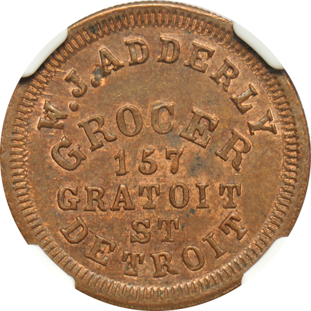 Pair of Civil War tokens, Detroit, MI, both NGC certified UNC.