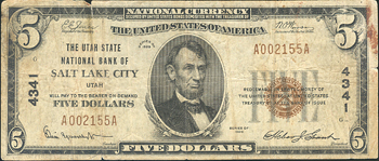 Pair of small size Salt Lake City, Utah National Bank Notes
