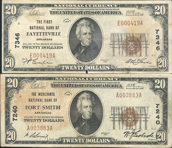 Group of four small size Arkansas National Bank Notes
