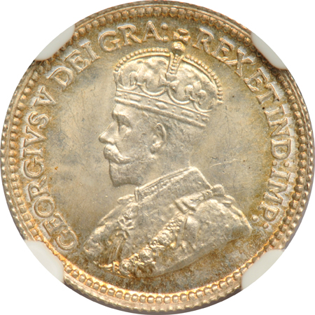 Canada - Four Uncirculated 1913 5C, plus an Uncirculated 1920 10C - all NGC