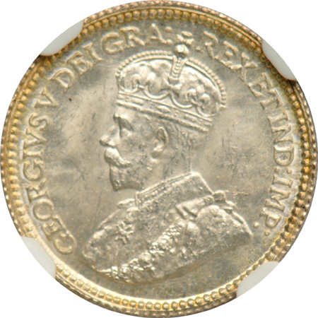 Canada - Four Uncirculated 1913 5C, plus an Uncirculated 1920 10C - all NGC
