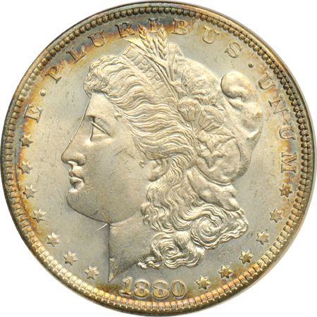 1878 7TF Reverse of 1878 MS-64, 1880 MS-64, and an 1887 MS-65 PL, all NGC