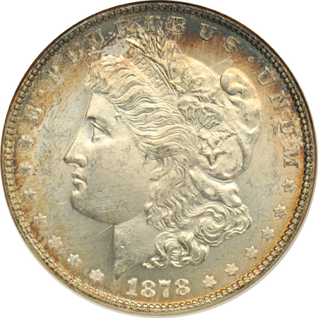 1878 7TF Reverse of 1878 MS-64, 1880 MS-64, and an 1887 MS-65 PL, all NGC