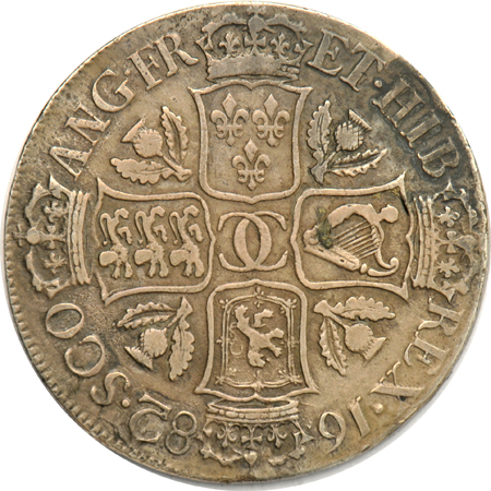 Scotland - 1567 Ryal Sword Dollar (thistle counterstamp), and a 1682 4 Merks