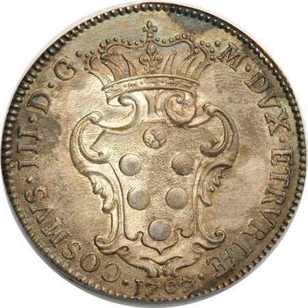 Italy - Livorno, Cosimo III, 1707 Pezza Della Rosa, UNC/bent