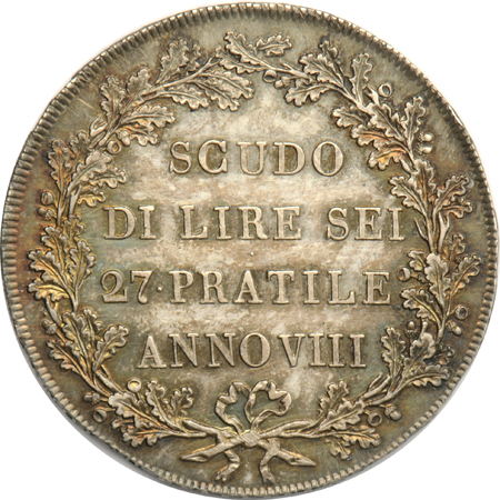 Italy - Italian States - Cisalpine Republic-Revolutionary State - 1800 Scudo Di Lire Sei (Scudo of 6 Lire),-