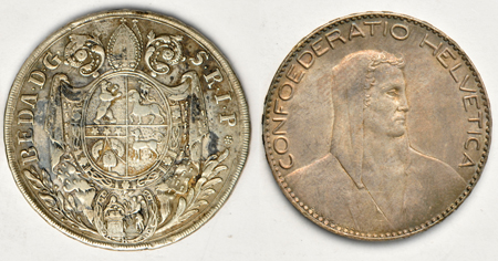 Multiple - Five Swedish and One Swiss Crown size coins