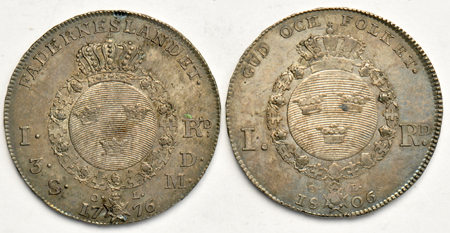 Multiple - Five Swedish and One Swiss Crown size coins