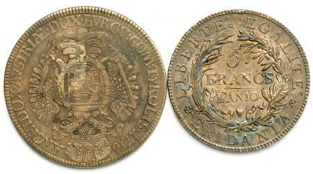 Multiple - Two Austrian Thalers, plus four Nepoleonic Empire Crown size coins