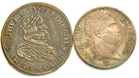 Multiple - Two Austrian Thalers, plus four Nepoleonic Empire Crown size coins
