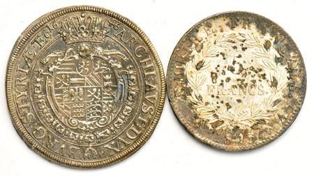 Multiple - Two Austrian Thalers, plus four Nepoleonic Empire Crown size coins