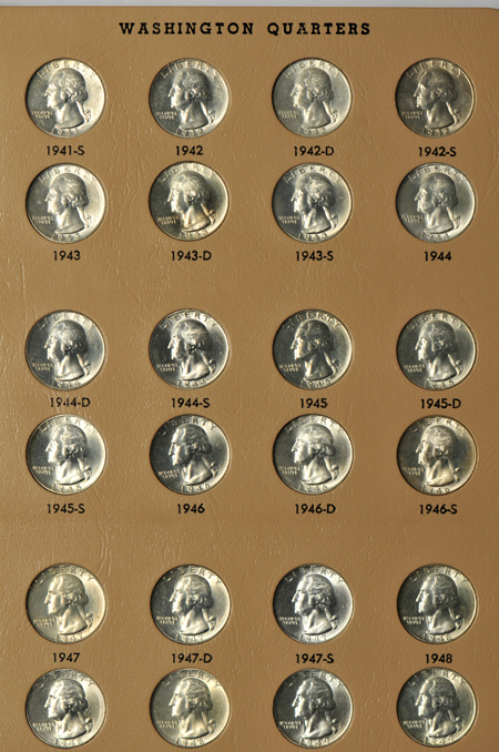 Complete Washington quarter collection 1932 through 1998-S silver, including proof-only issues, in a Dansco 8140 album