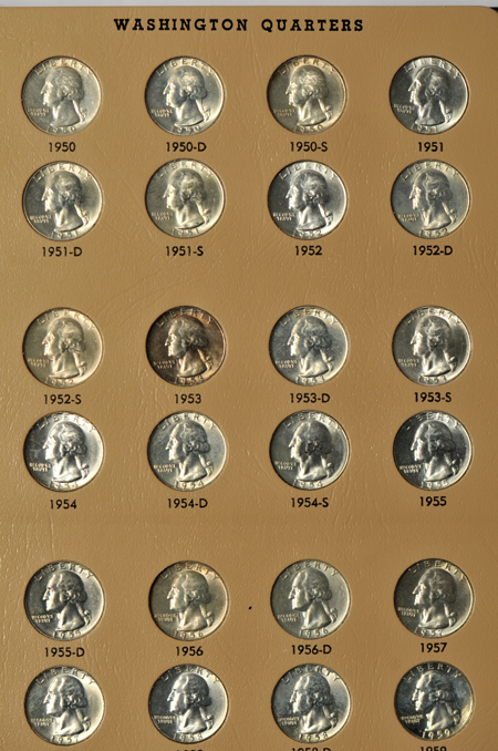 Complete Washington quarter collection 1932 through 1998-S silver, including proof-only issues, in a Dansco 8140 album