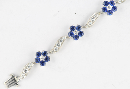 Platinum Diamond and Sapphire Flower Bracelet