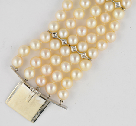 14K White Gold Five-Strand Pearl Bracelet