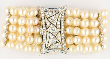 14K White Gold Five-Strand Pearl Bracelet