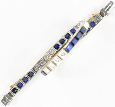 14K White Gold Diamond and Synthetic Sapphire Bracelet