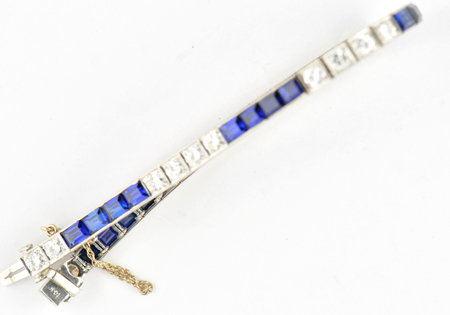14K White Gold Diamond and Synthetic Sapphire Bracelet
