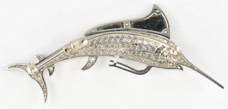 Platinum Diamond and Enamel Swordfish Pin