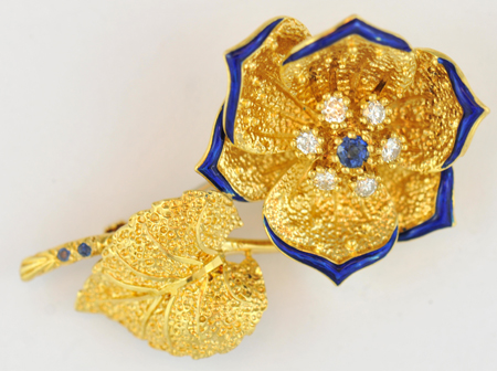 18K Yellow Gold Flower Pin 