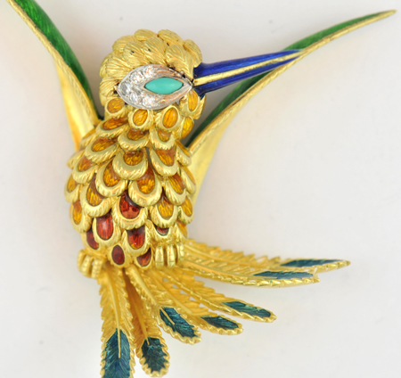 18K Yellow Gold Hummingbird Pin 