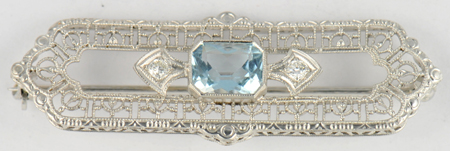 14K White Gold Diamond and Aquamarine Pin