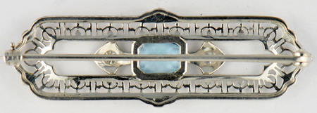 14K White Gold Diamond and Aquamarine Pin