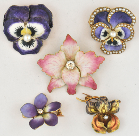 Group of Art Nouveau Flower Pins