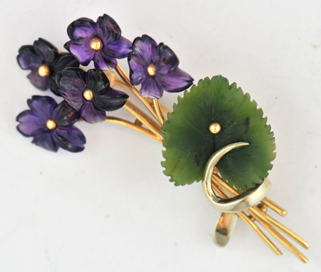 Yellow Gold Carved Stone Pins