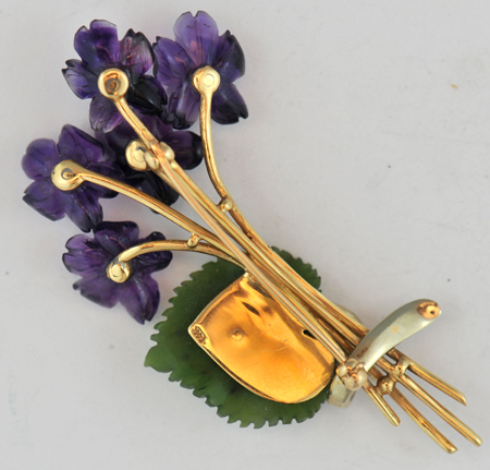 Yellow Gold Carved Stone Pins