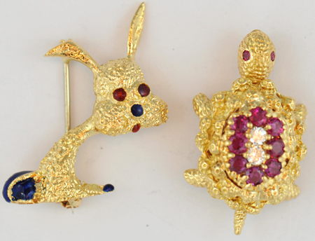 Six Yellow Gold Animal Pins