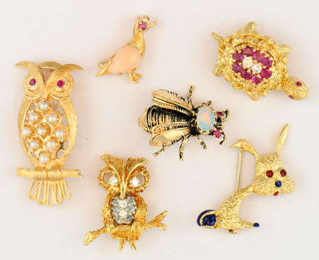 Six Yellow Gold Animal Pins