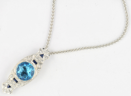 White Gold Diamond and Blue Topaz Pendant