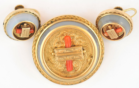 14K Yellow Gold Coral and Agate Victorian Set