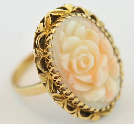 Group of 14K Yellow Gold Coral Jewelry