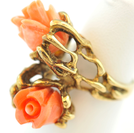 Group of 14K Yellow Gold Coral Jewelry