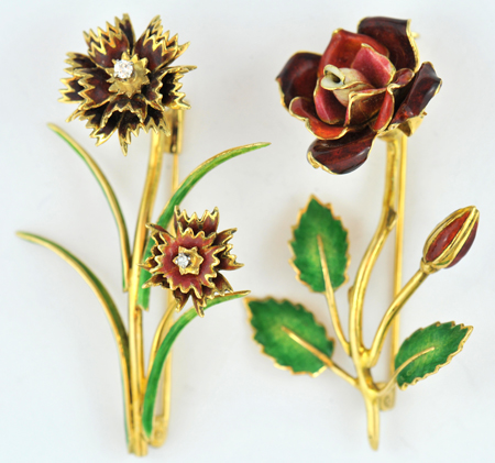 Three 18K Flower Pins