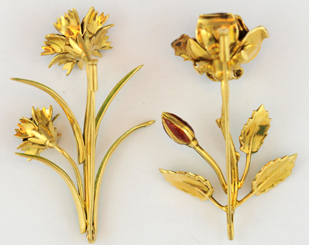 Three 18K Flower Pins