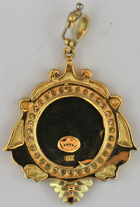 18K Yellow Gold Mother of Pearl and Diamond Pendant 