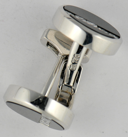18K White Black Onyx and Diamond Cufflinks 