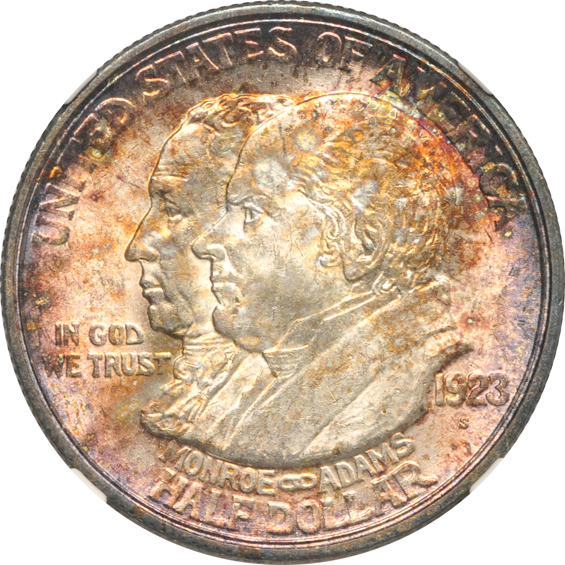 1923-S Monroe MS-62, 1925 Stone Mountain MS-66, and a 1938 New Rochelle MS-65, all NGC CAC