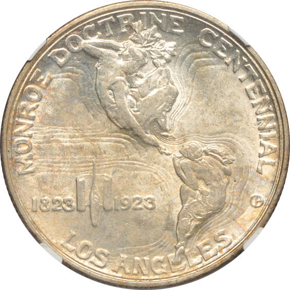 1923-S Monroe MS-62, 1925 Stone Mountain MS-66, and a 1938 New Rochelle MS-65, all NGC CAC